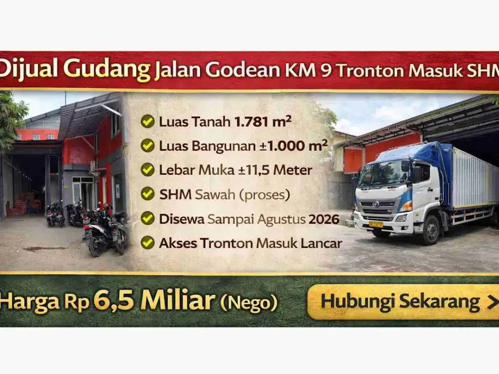 Dijual Gudang Jalan Godean KM 9 Tronton Masuk SHM