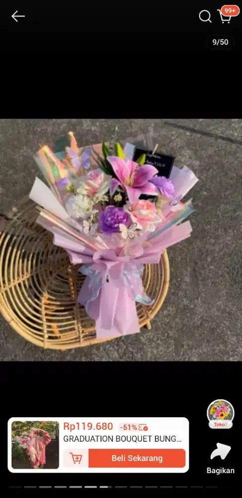 BUKET BUNGA UNGU ADA LAMPUNYA