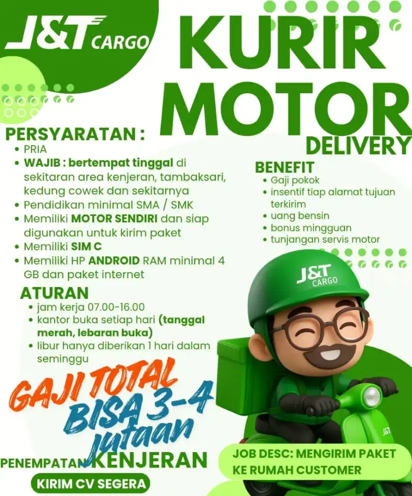 Lowongan kurir motor jnt cargo wilayah kenjeran surabaya timur