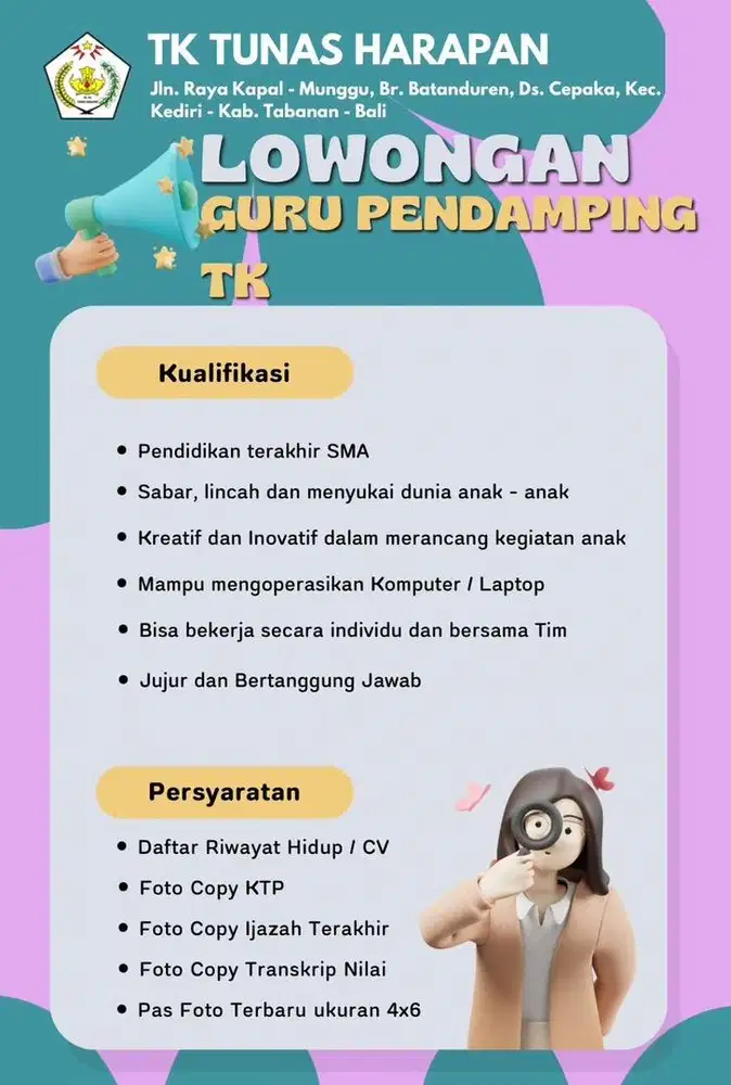 LOWONGAN KERJA GURU TK DAN PAUD