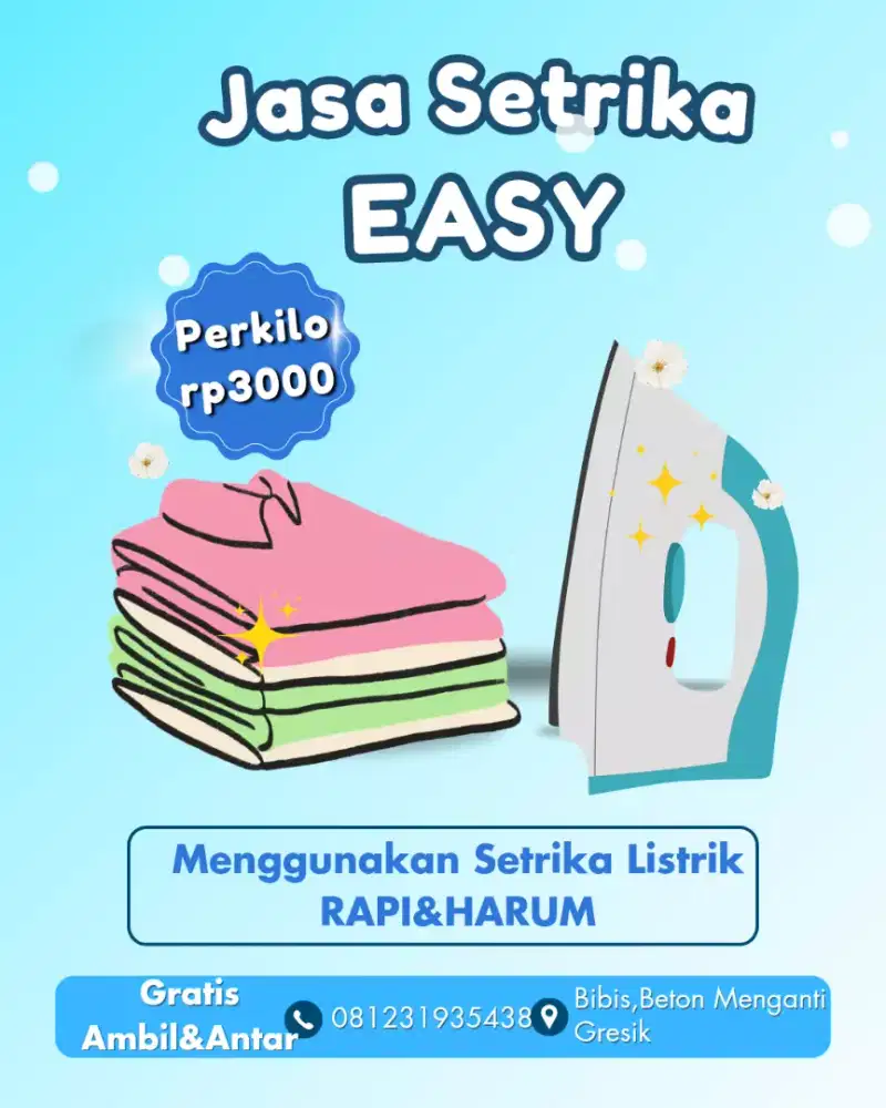 Jasa setrika baju 3000/kg GRATIS AMBIL ANTAR