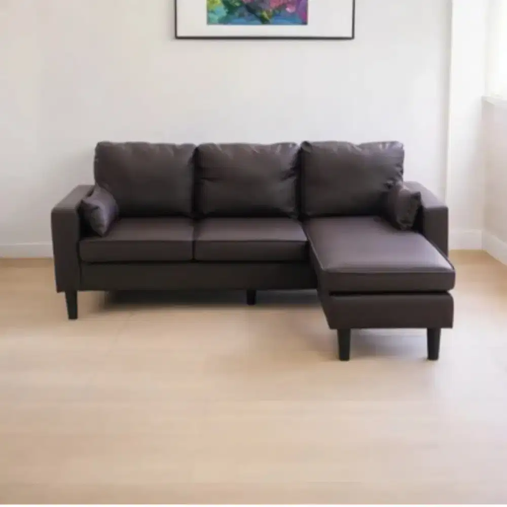 Selma Leander Sofa Modular Sudut Kulit -Cokelat