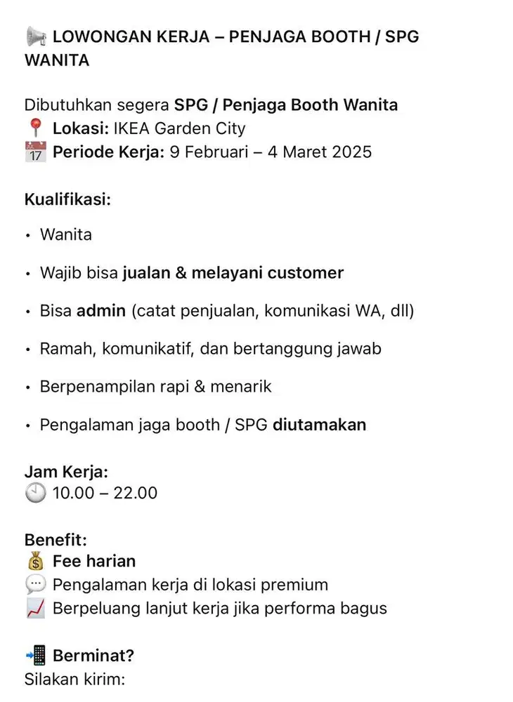 PENJAGA BOOTH / SPG