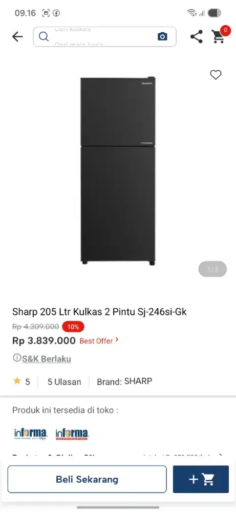 Promo kulkas sharp 2 pintu