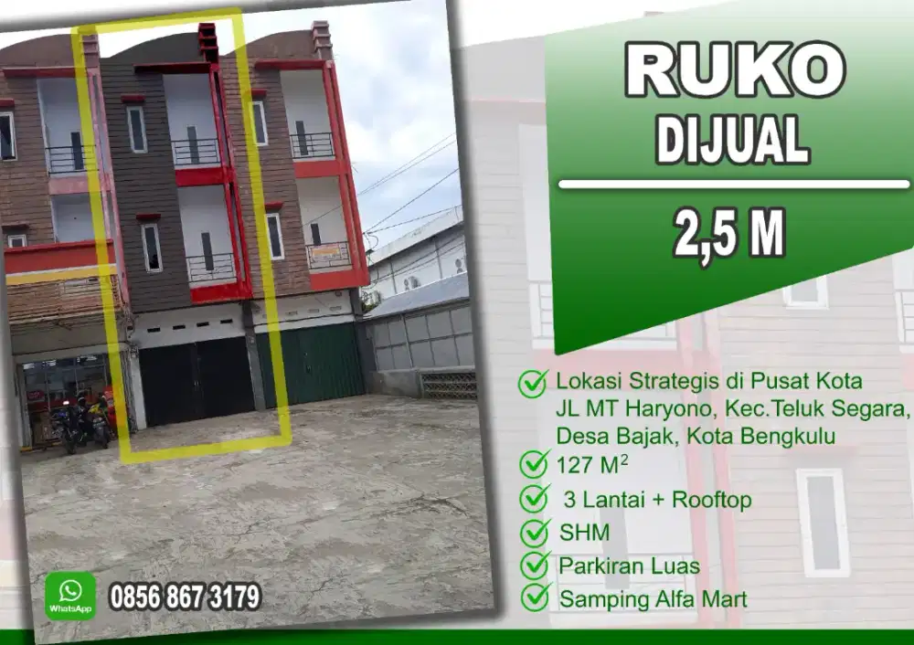 Jual Cepat Ruko 3,5 Lantai di kota Bengkulu