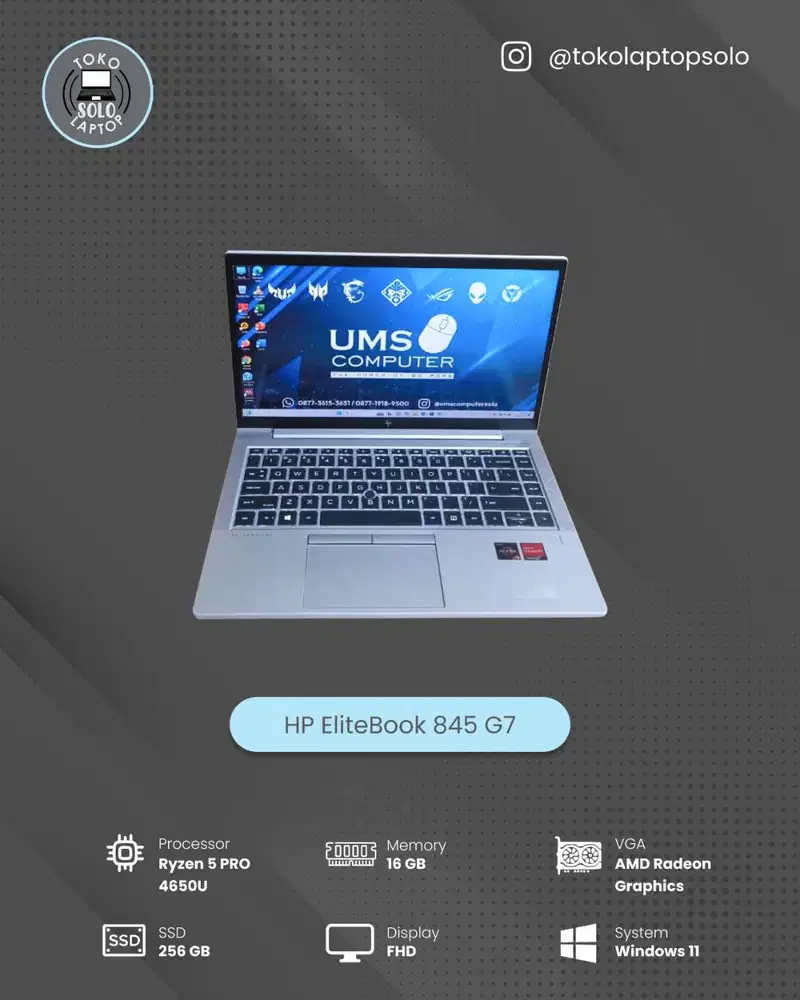 HP ELITEBOOK 845 G7 RYZEN 5-4650U RAM 16GB SSD 256GB NORMAL