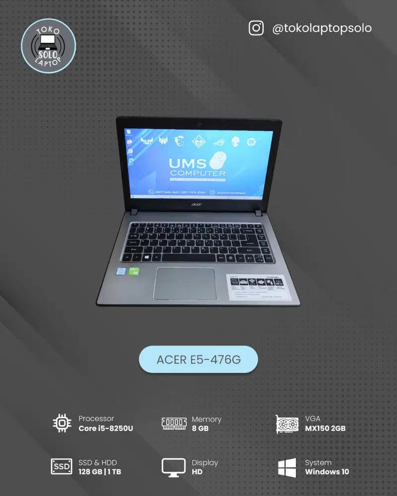 ACER E5-476G INTEL CORE i5-8250U 8GB SSD 128GB HDD 1TB NVIDIA MX150