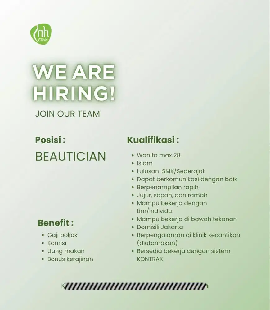 Dibutuhkan SEGERA Beautician klinik kecantikan