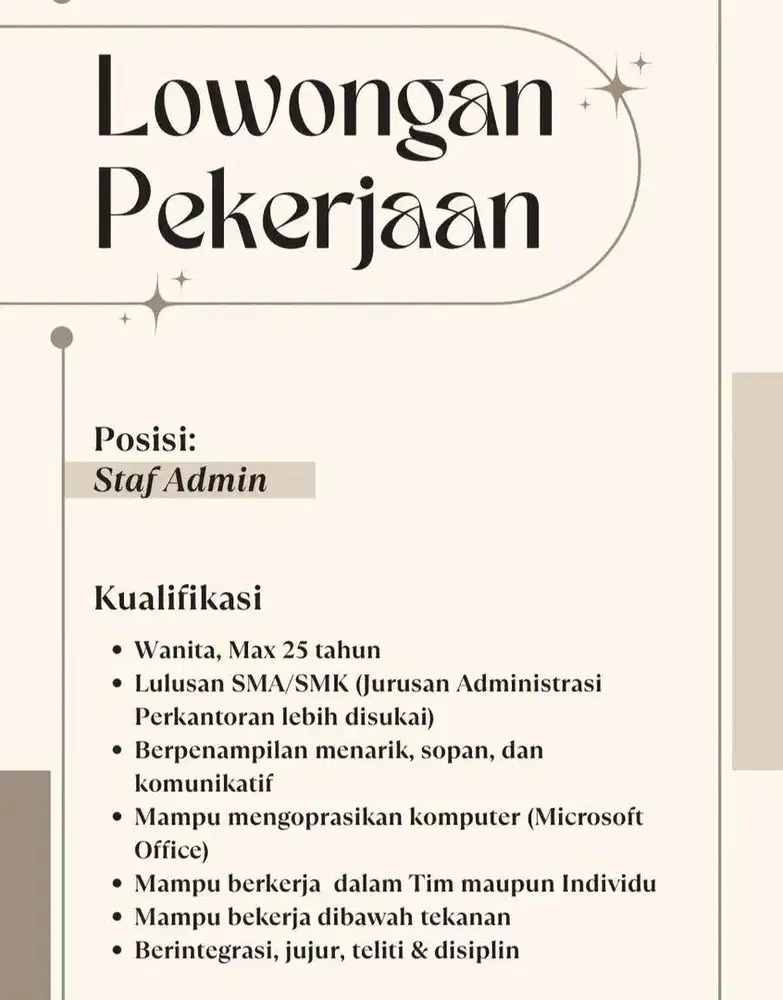 Dibutuhkan Admin & Telemarketing Segera!
