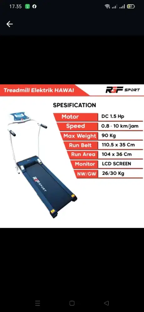 Treadmill elektrik RGF HAWAII
