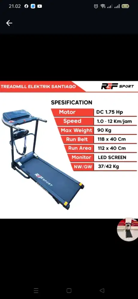 Treadmill elektrik RGF SANTIAGO