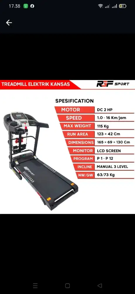 Treadmill elektrik RGF KANSAS