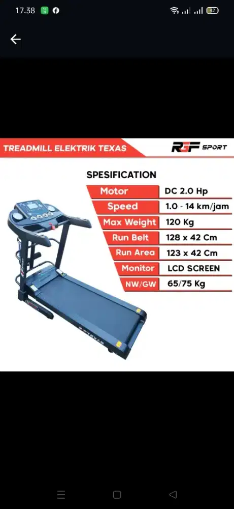 Treadmill elektrik RGF TEXAS