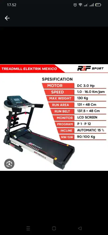 Treadmill elektrik RGF MEXICO