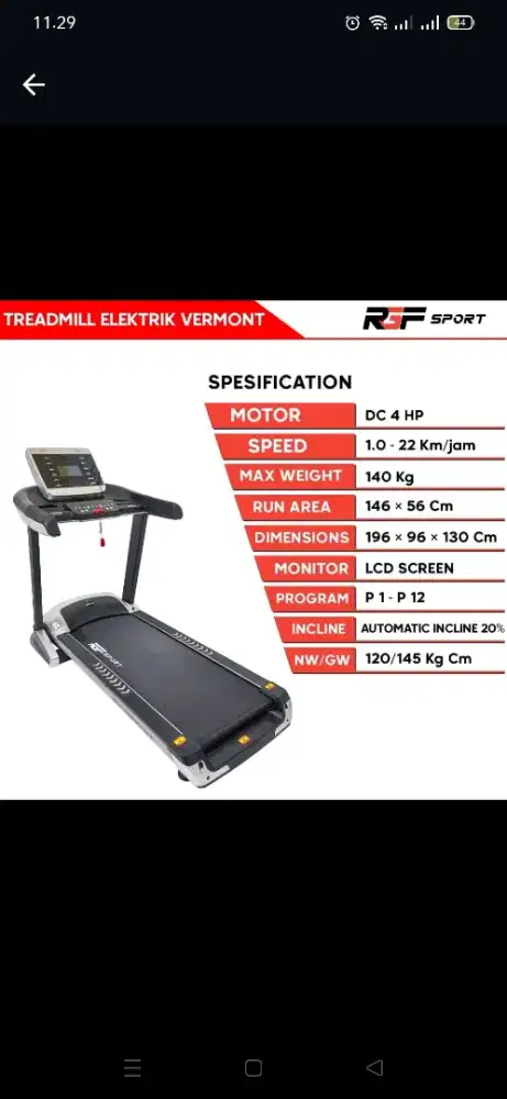 Treadmill elektrik RGF VERMONT