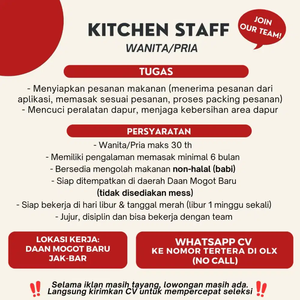 Lowongan Staff Dapur