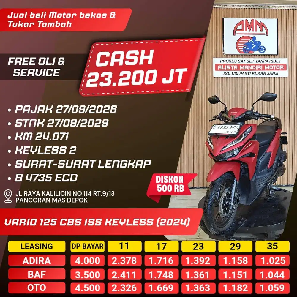VARIO 125 SMARTKEY TH 2024 BISA CASH/KREDIT/TRADEIN/PAKAI CC/PAYLATER