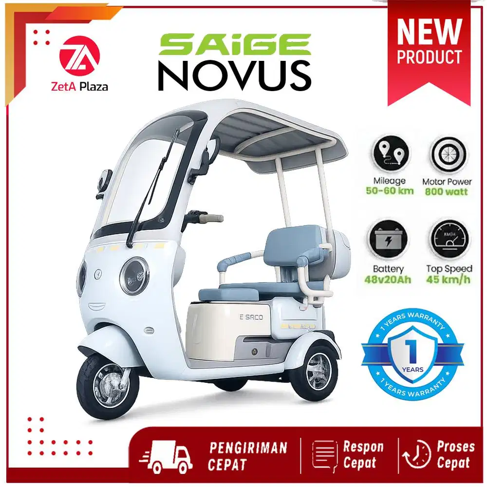Jual Sepeda Listrik Roda Tiga SaiGe NOVUS  bergaransi