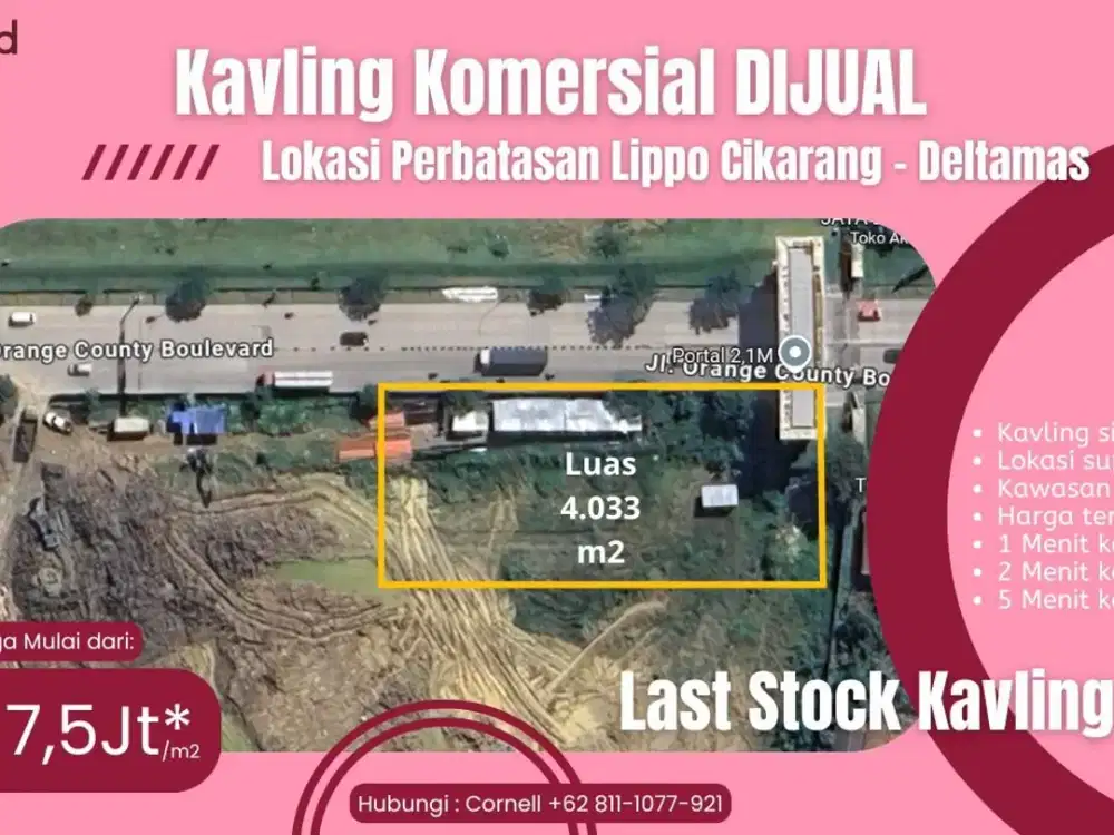 Kavling Komersial Di jalan UtamCikaranga Lippo -Bekasi