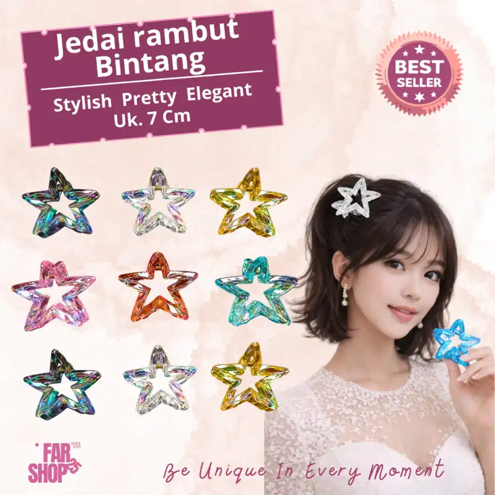 Jedai Rambut Bintang Hologram 7 Cm Hair Claw Lucu Murah Stylish