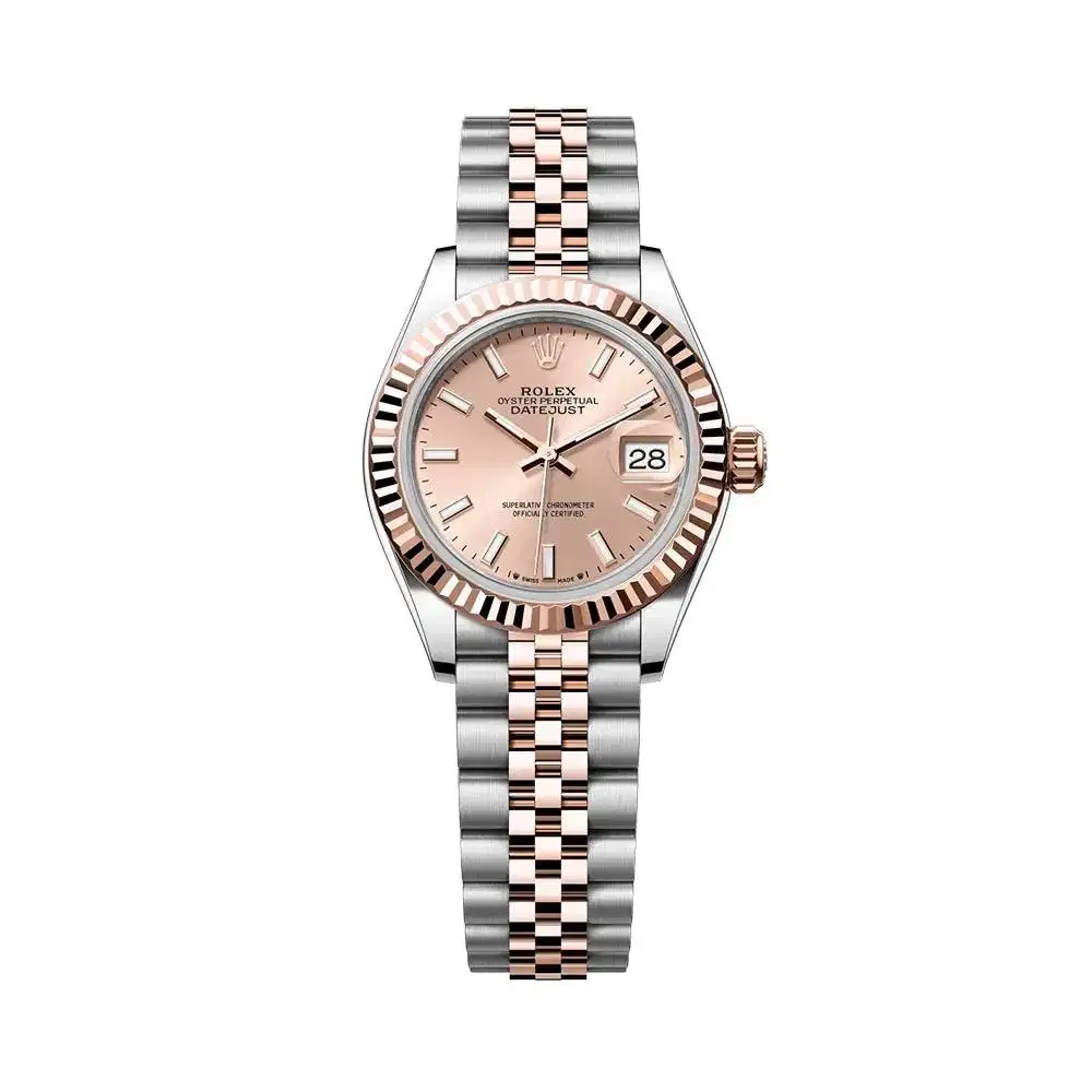 Rolex Datejust Lady 28m, Stick Index Salmon Dial Steel & 18K Rose Gold