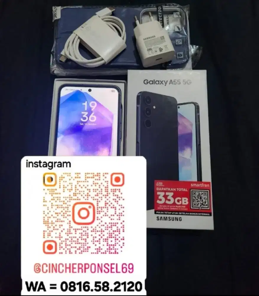 Jual hp samsung A55 8/256 5g istimewa grns likenew free ADAPTOR n case