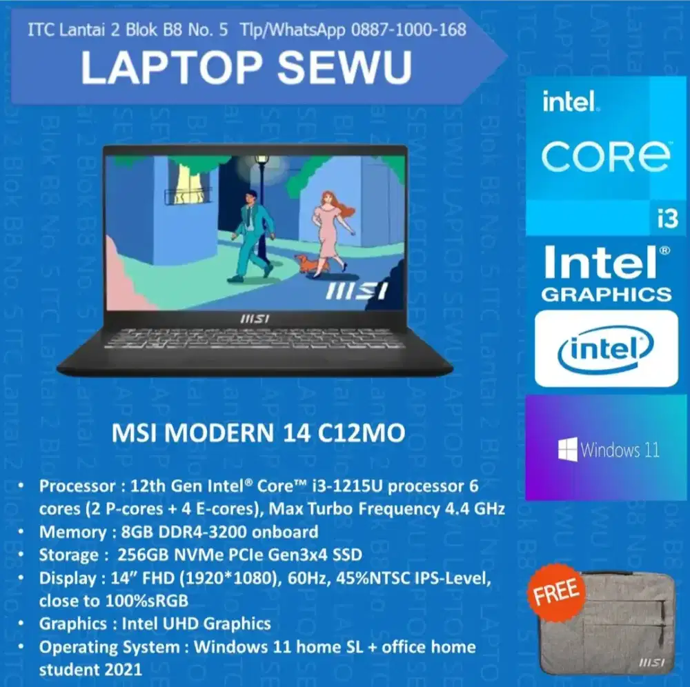 Msi MODERN 14 I3 1215U 8gb 256gb W11+OHS 14.0 FHD BLIT IPS BLK - C12MO