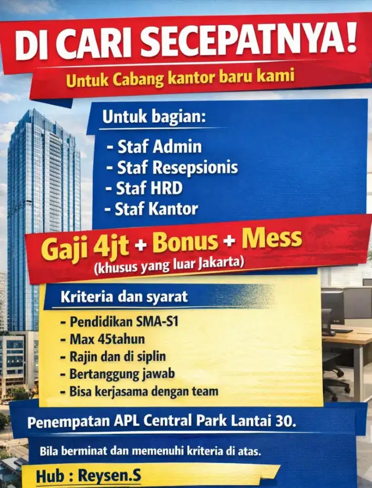 Lowongan staf admin atau kantor