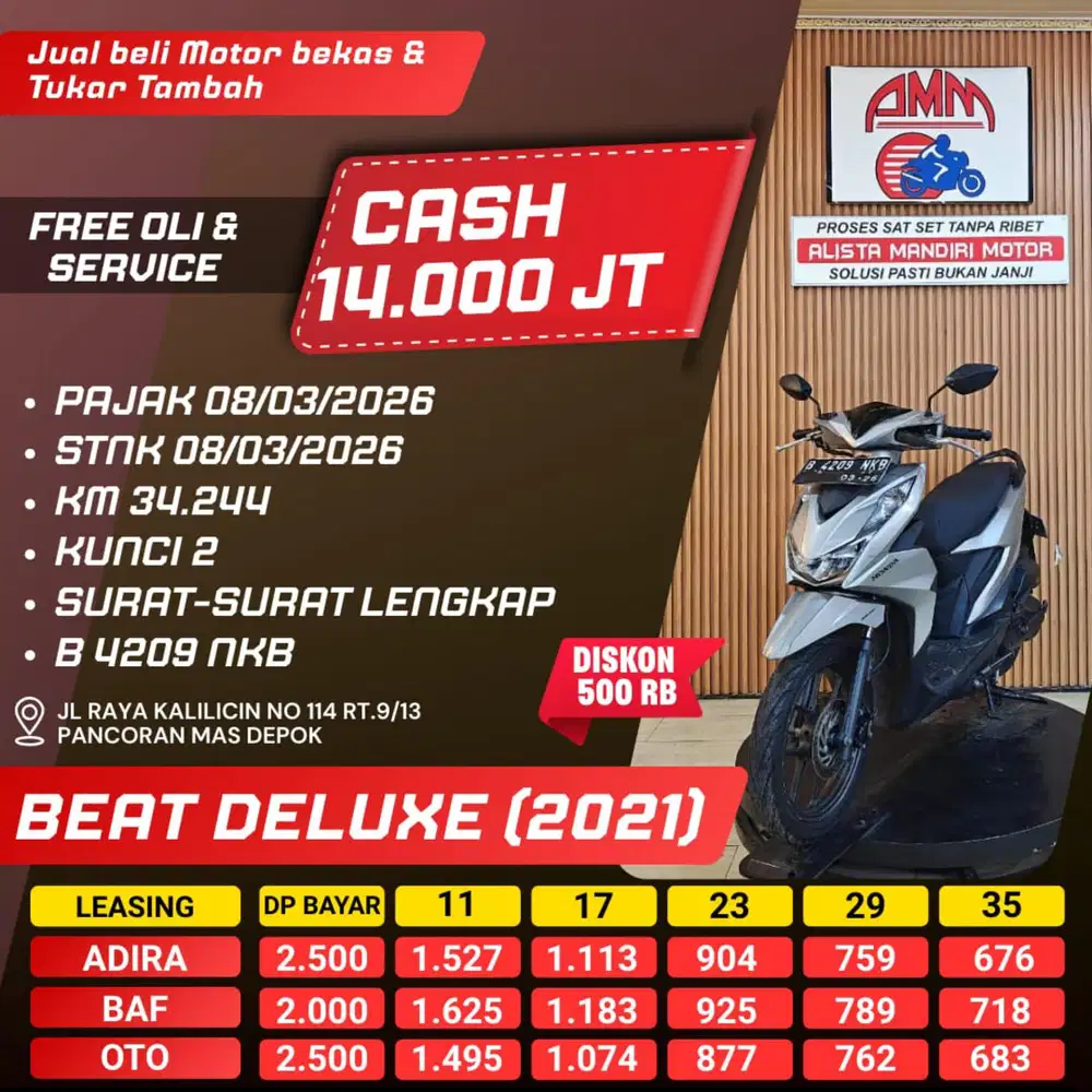 HONDA BEAT DELUXE 2021. ISTIMEWA SURAT1 LENGKAP PAJAK ON.