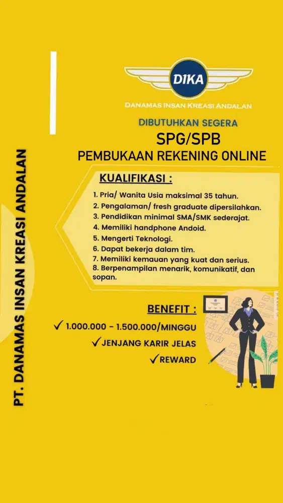 DIBUTUHKAN SEGERA SPG/SPB PEMBUKAAN REKENING ONLINE