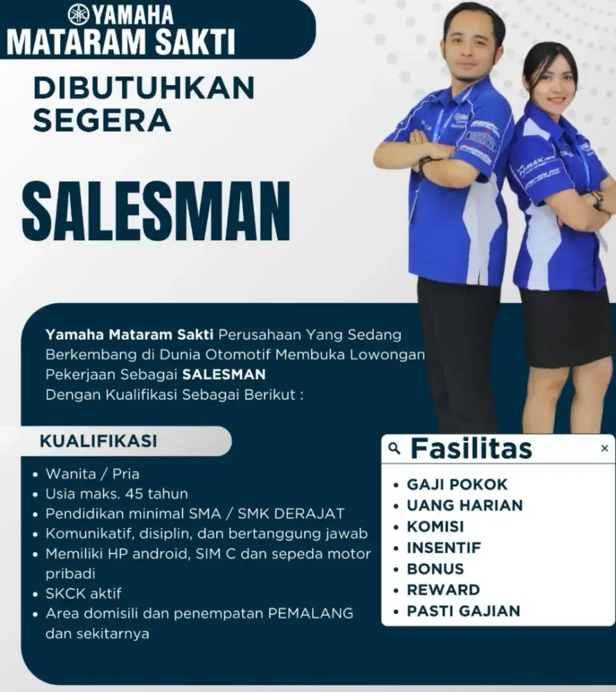 LOKER SALES YAMAHA MATARAM SAKTI PEMALANG