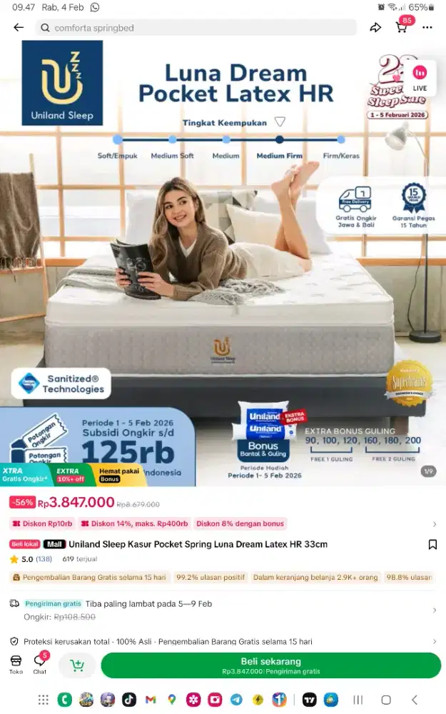 Jual cepat lemari dan springbed