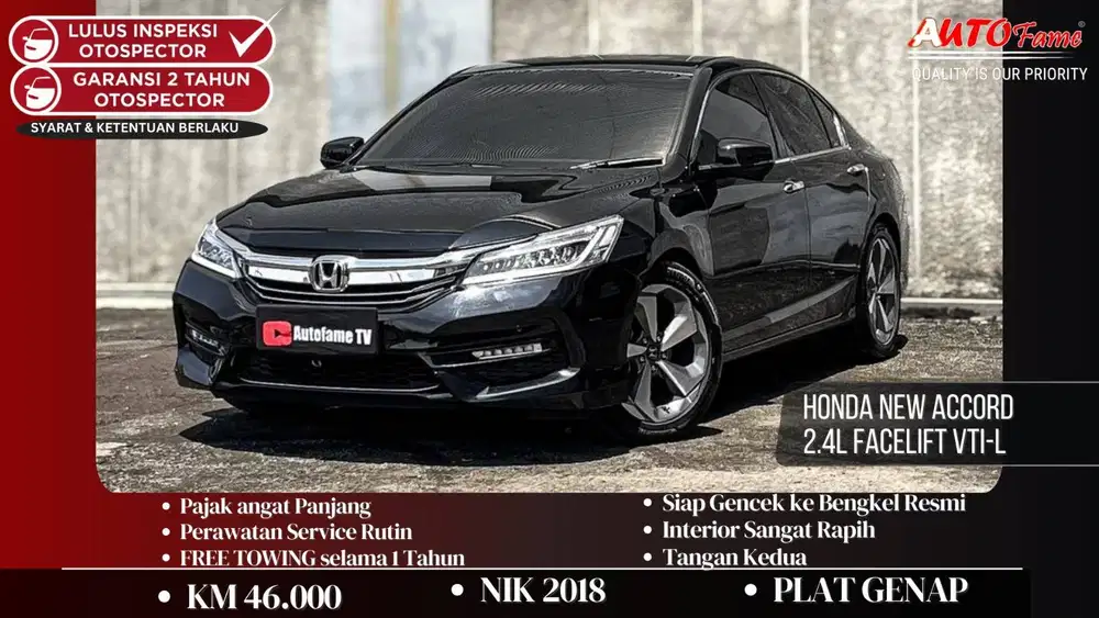 Honda New Accord 2.4L Facelift VTI-L NIK 2018