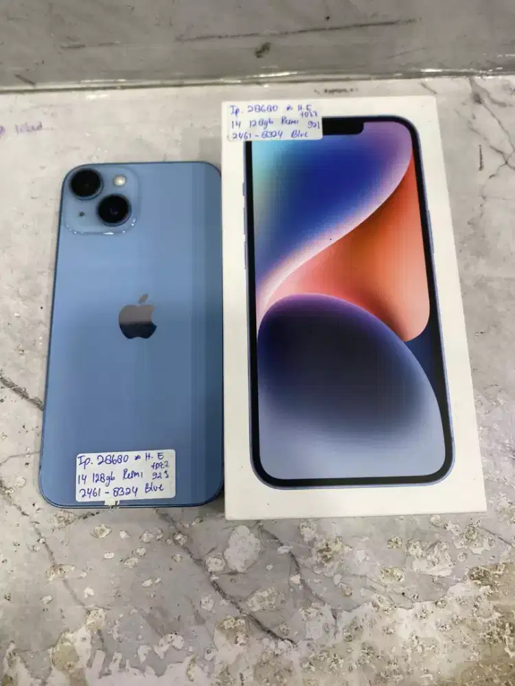 Di jual HP IPHONE 14 warna BLUE 228GBIBOX