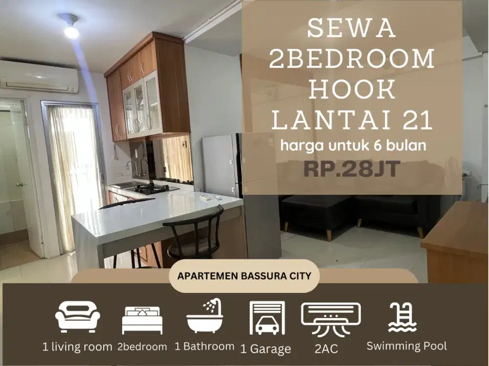 sewa 2 kamar besar full furnis tower terbaru apartemen bassura city
