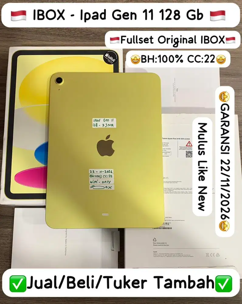 Ipad Gen 11 128 Gb Yellow Ibox Garansi panjang  Bh 100%