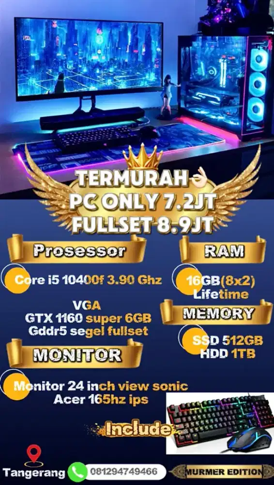 MURAH Pc Fullset Editing Pc Gaming core i5 gen 10 gtx 1660 super 6gb