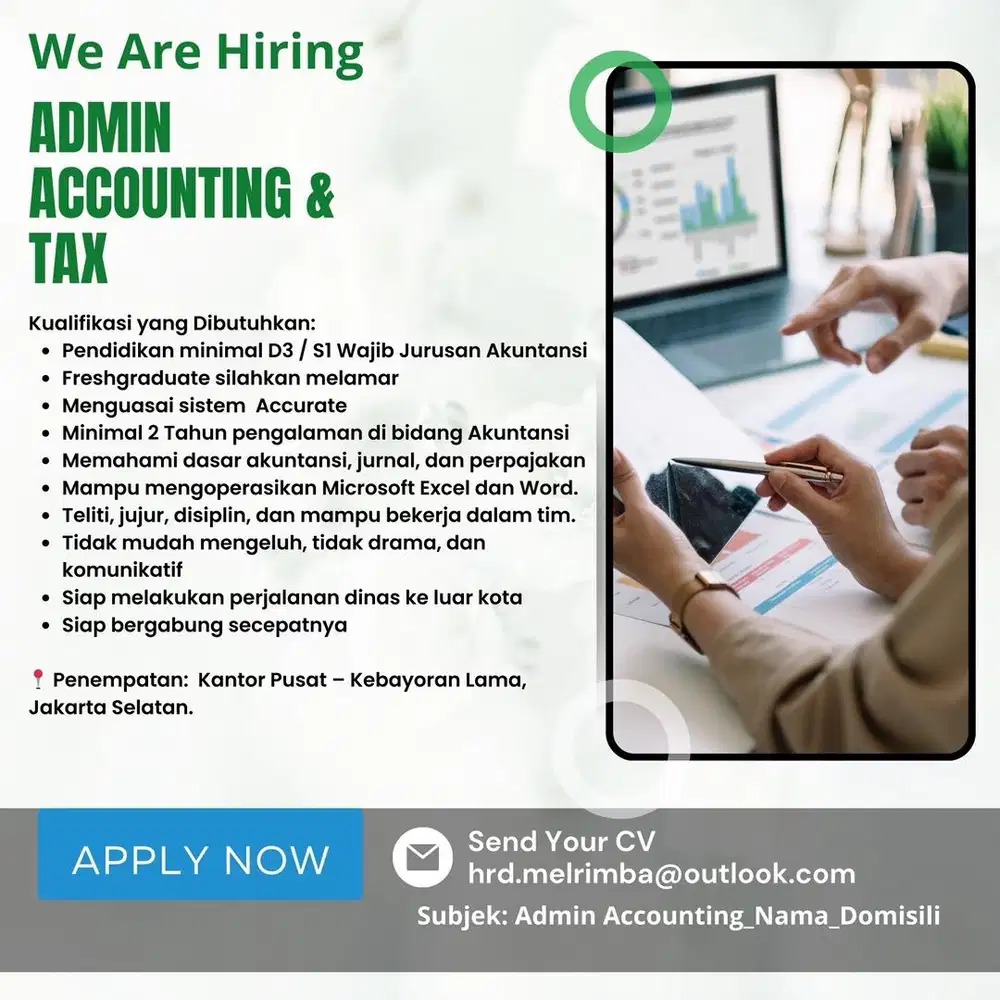 Lowongan Kerja Admin Accounting & Tax