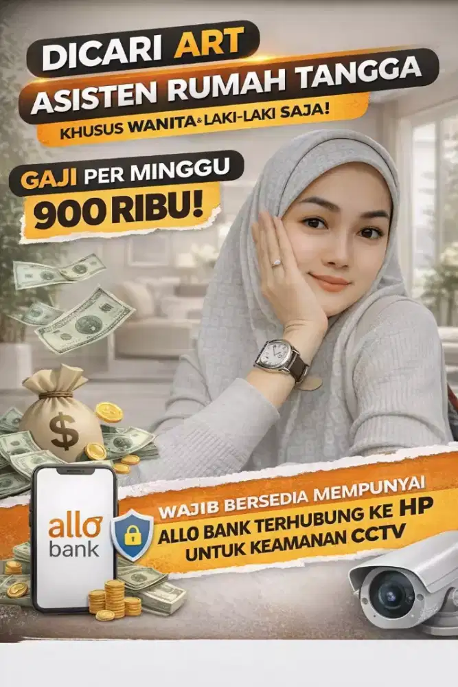 Dicari Asisten Rumah Tangga Pria/Wanita – Gaji Mingguan Transfer