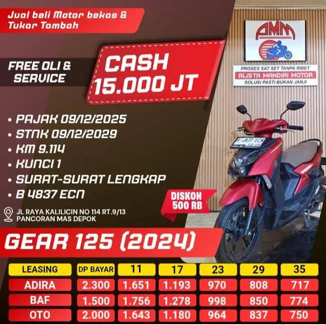 GEAR 125 S 2024 KM LOW KREDIVO INDODANA GOPAYLATER CASH/KREDIT ALISTA