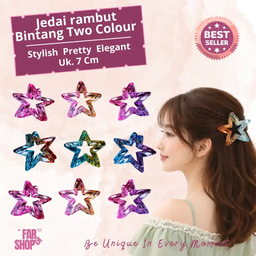 Jedai Rambut Bintang Pelangi 7 Cm Hair Claw Rainbow Two Colour