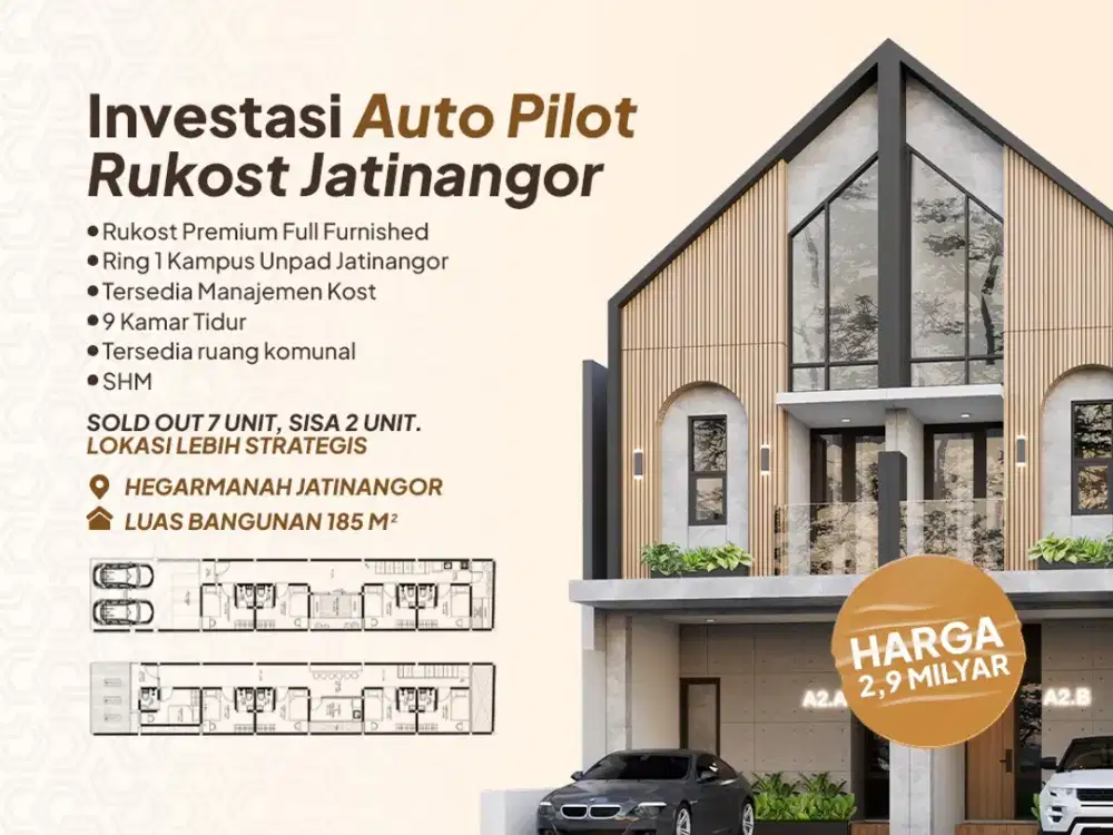 Investasi Kosan Premium Jatinangor – 9 Kamar, LT 124–125 m², Pinggir Jalan