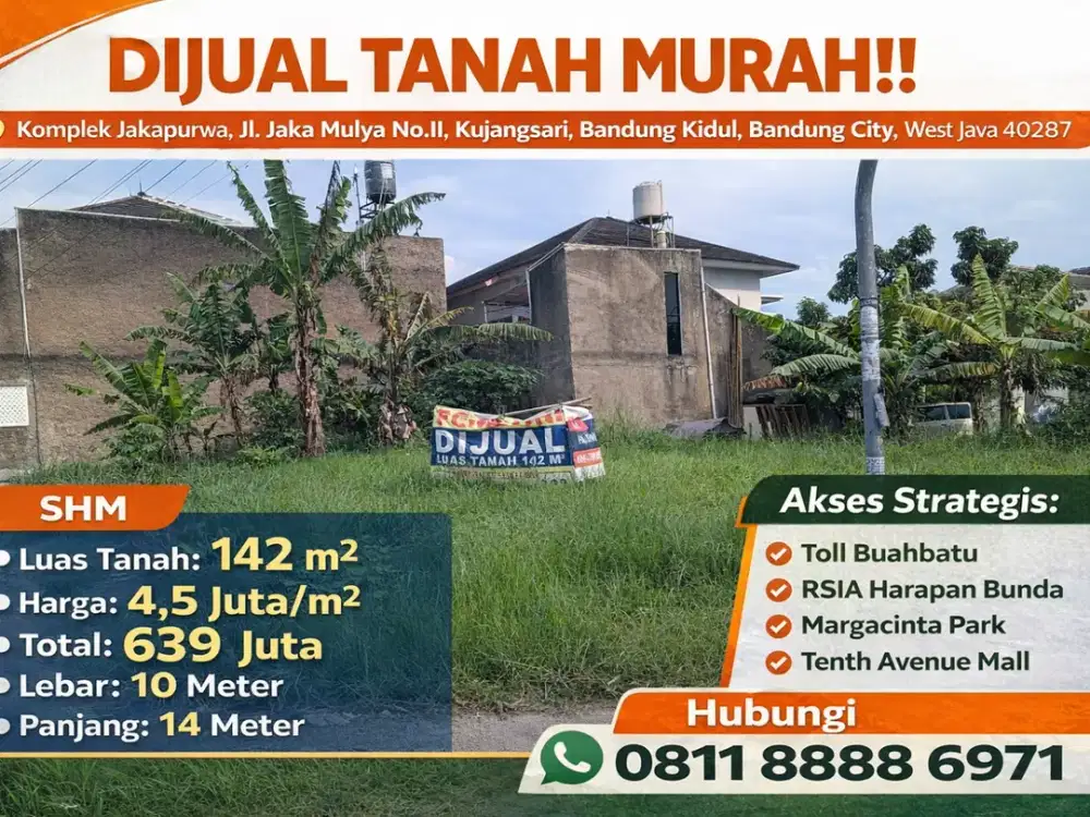 TANAH STRATEGIS BANDUNG – KOMPLEK JAKAPURWA, SHM, SIAP BANGUN!