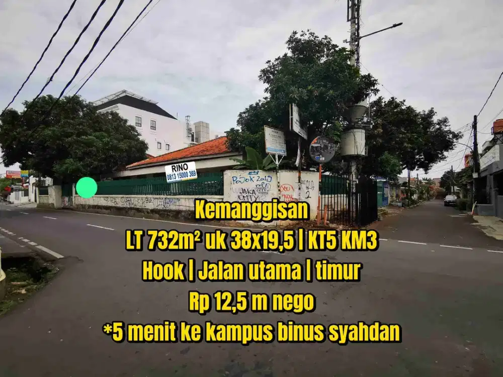 Lokasi emas! Harga nego! Rumah 1 lantai hitung tanah tepi jalan utama kemanggisan dekat kampus binus syahdan jakarta barat