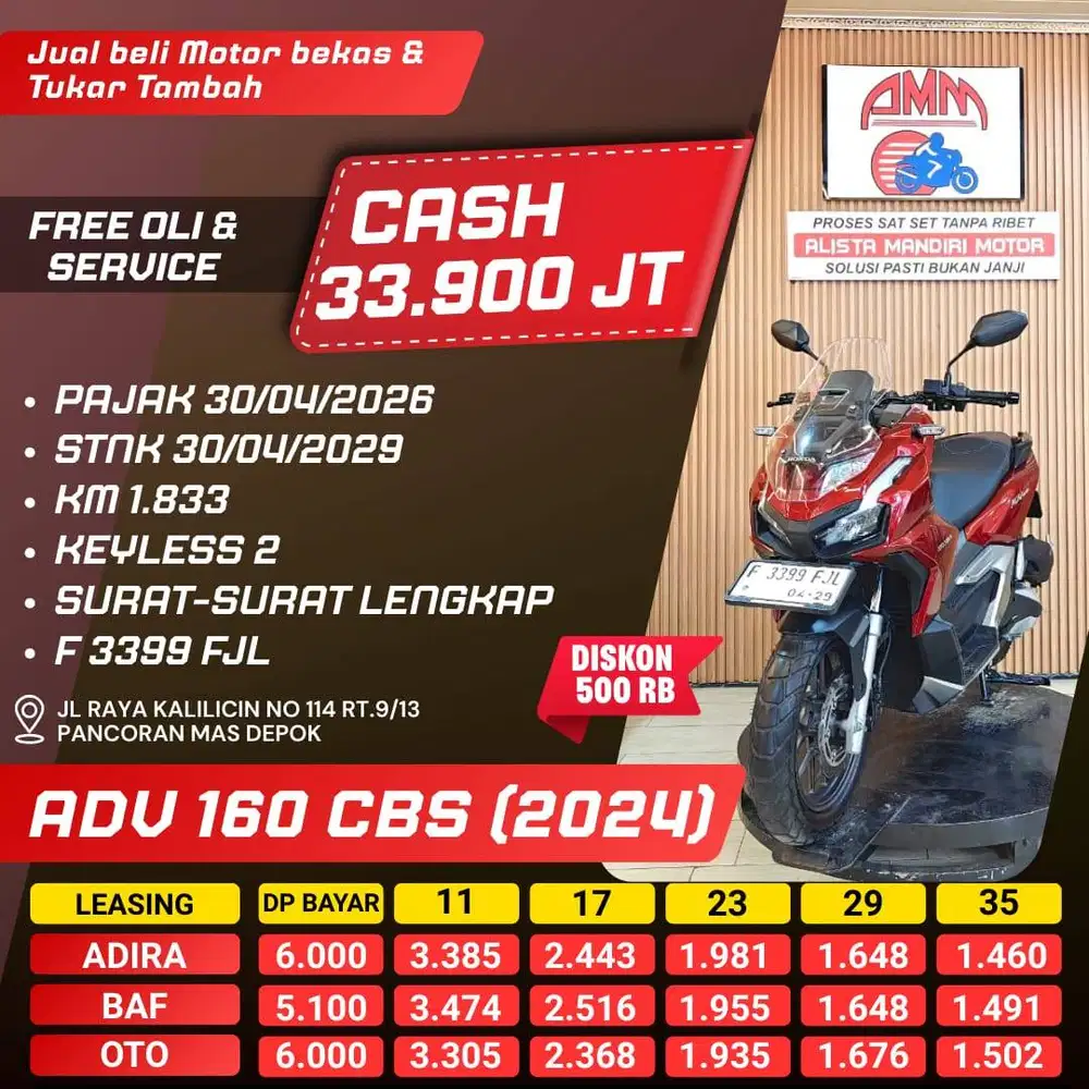 ADV 160 CBS 2024 PAJAK HIDUP REMOT 2 KM LOW CASH / KREDIVO INDODANA