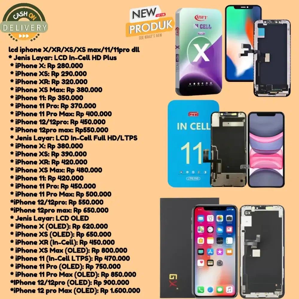 lcd iphone x xs xr xsmax 11 12 13 free pasang