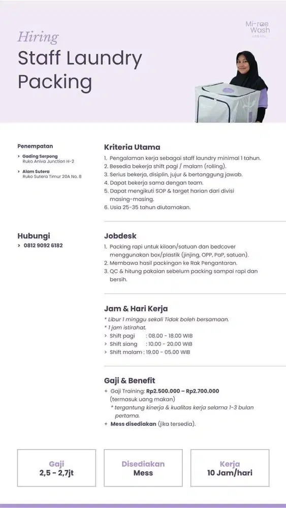 Loker Staff Operaisonal Laundry Premium Bagian Setrika & Packing