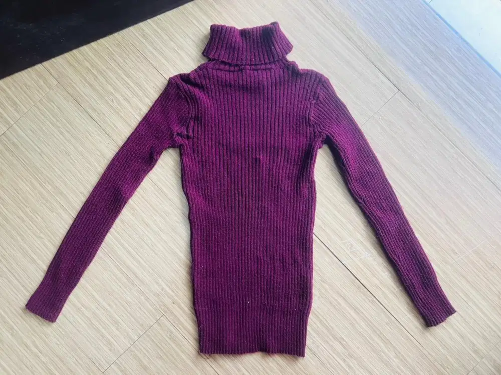 Atasan Top Knit RAJUT TYPE Kerah TURTLENECK FREE SIZE Maroon