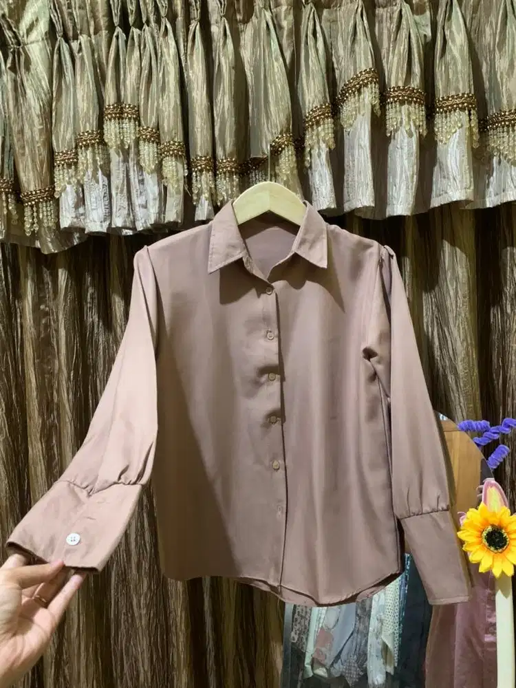 Blouse kemeja wanita coklat polos