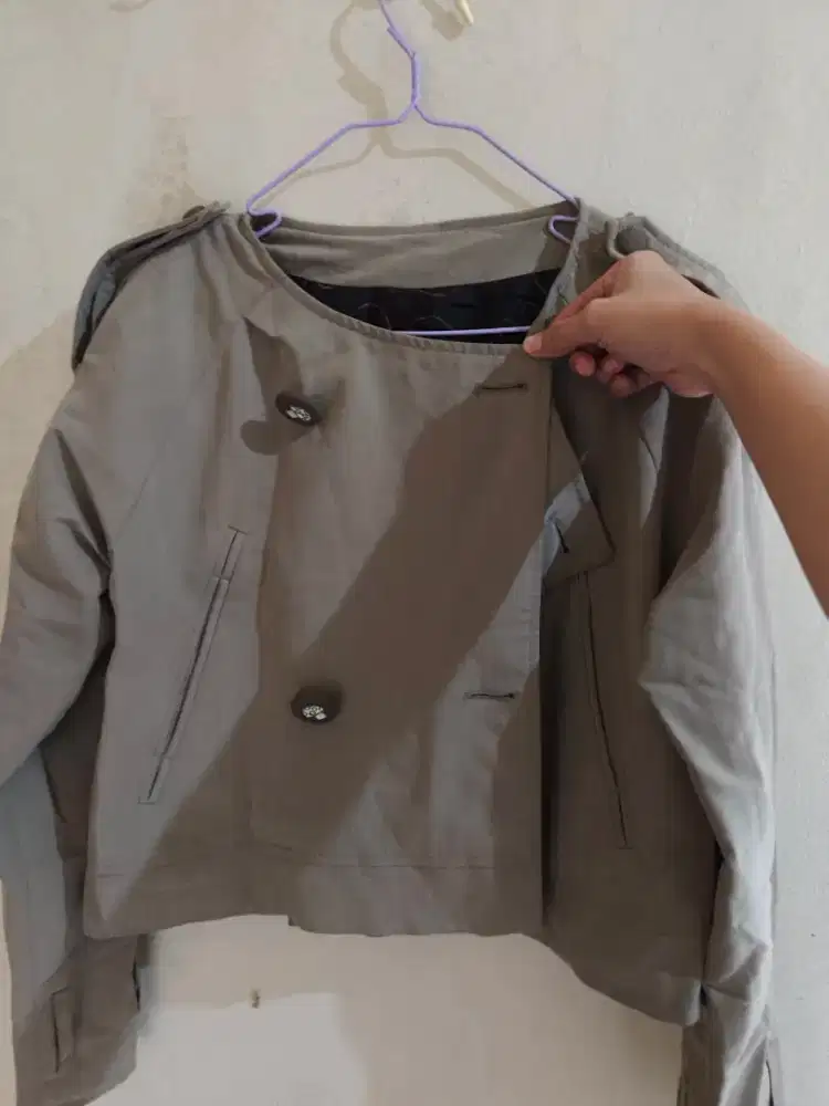 Jaket Outer Cream Coklat Preloved - Baju Outer Outfit